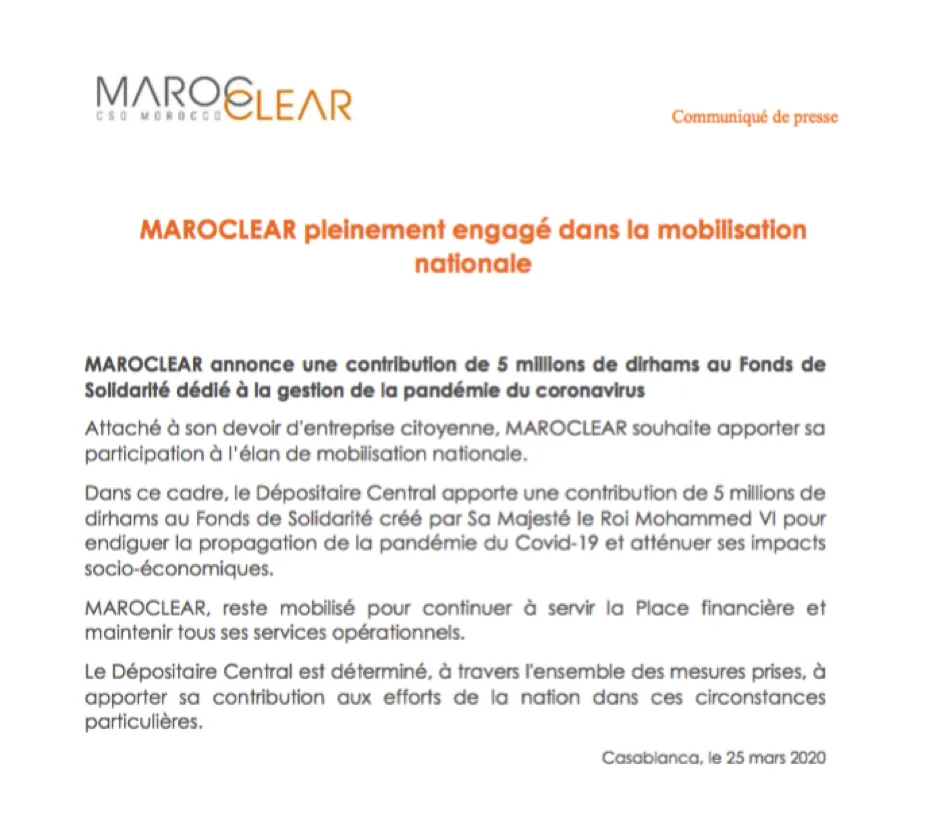 MAROCLEAR pleinement engagé dans la mobilisation nationale
